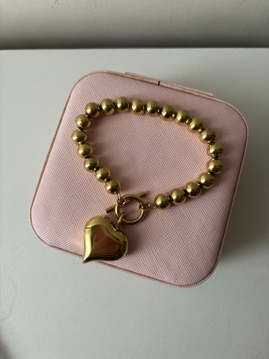 Bracciale multisfere sonaglio con cuore pendente