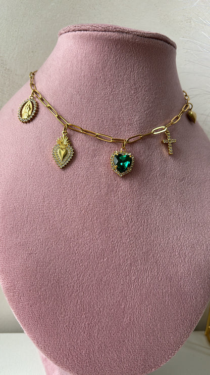 Collana multicharms green heart