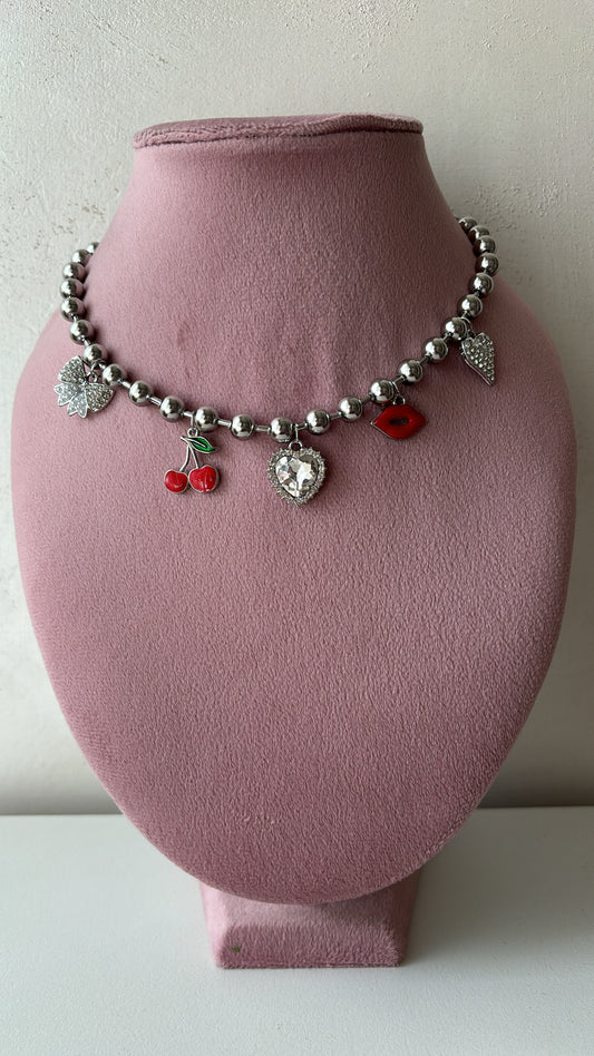 Collana multicharms Cherry in silver