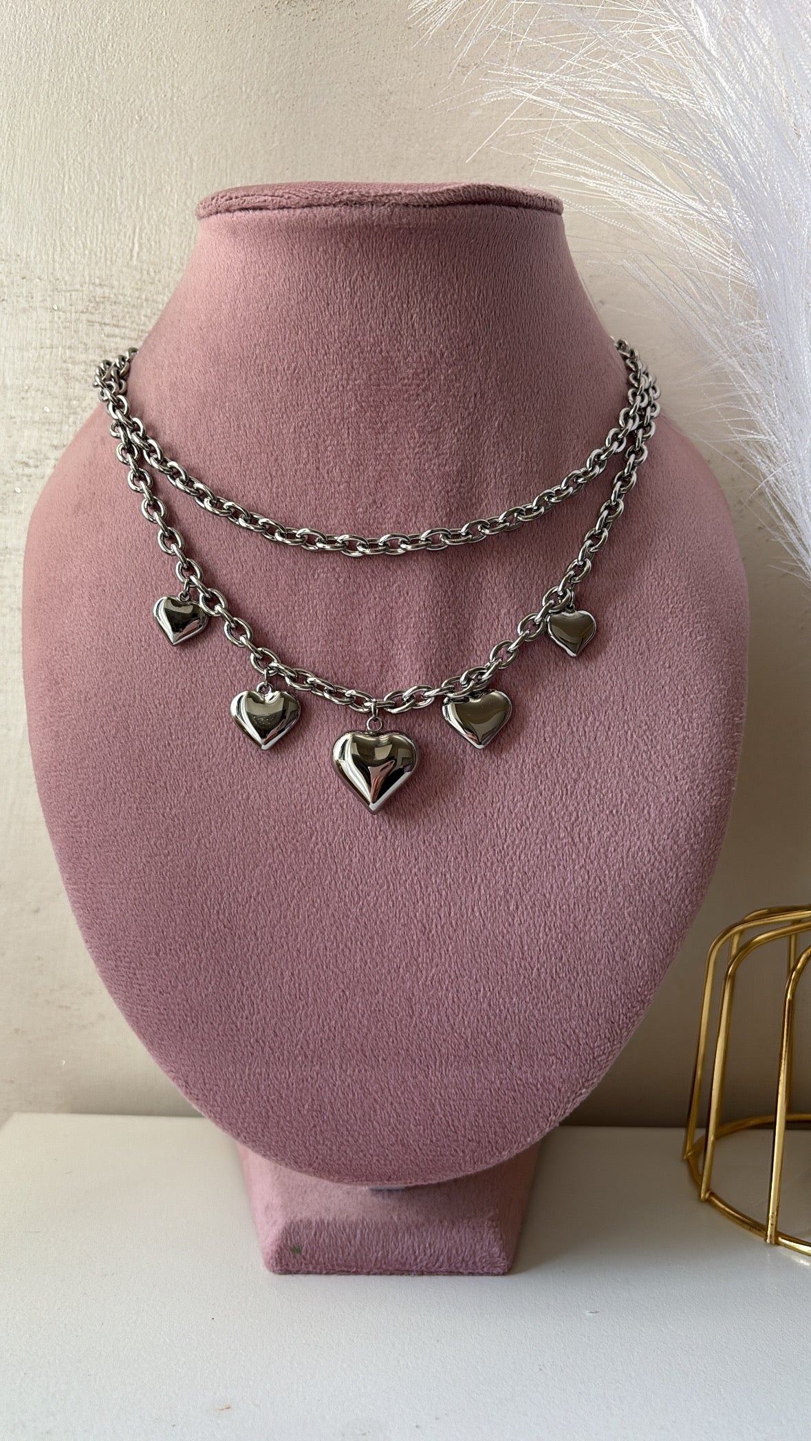 Collana due fili e cuori pendenti