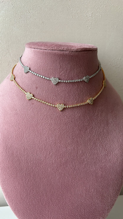Collana tennis e cuori