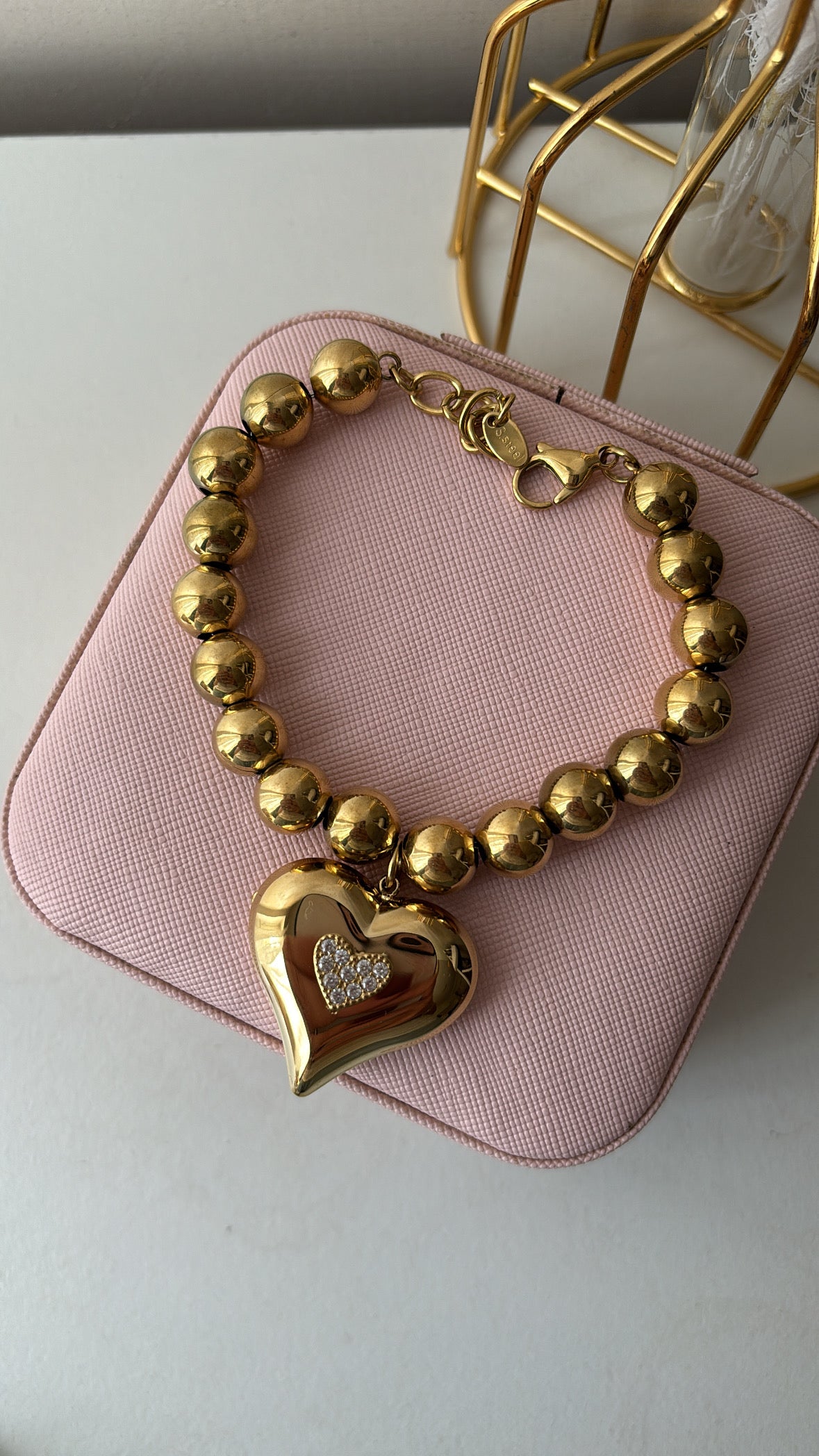 Bracciale sfere sonaglio con cuore pendente brilliant