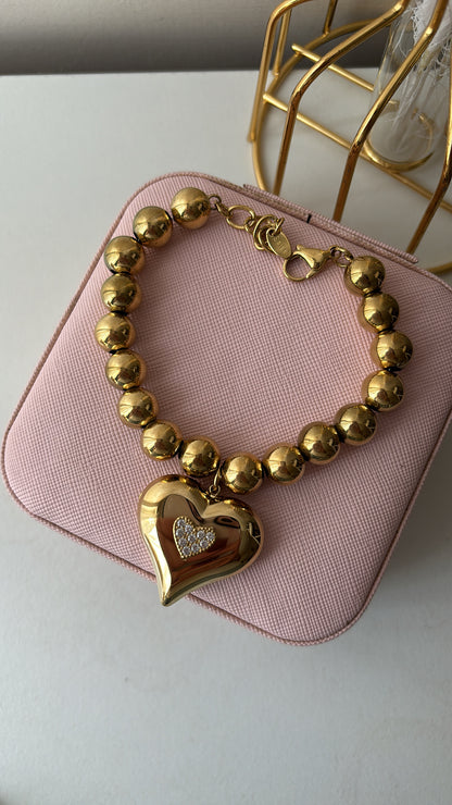 Bracciale sfere sonaglio con cuore pendente brilliant