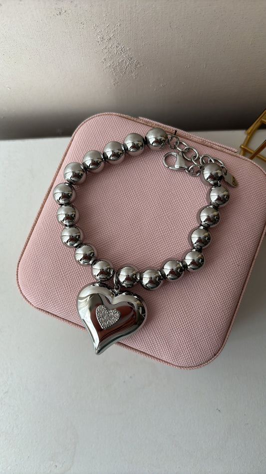 Bracciale sfere sonaglio con cuore pendente brilliant