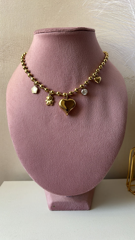 Collana multicharms cuore pendente