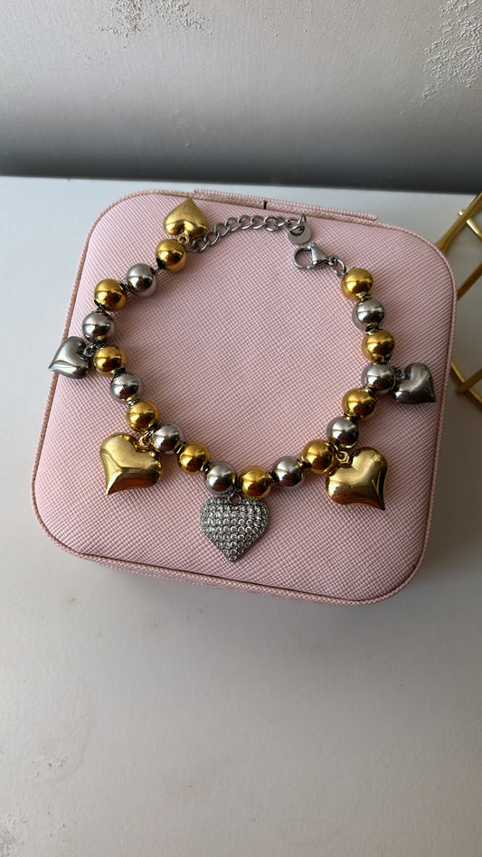 Bracciale sfere sonaglio con cuori brilliant multicolor