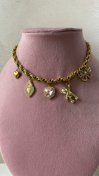 Collana multicharms pink heart