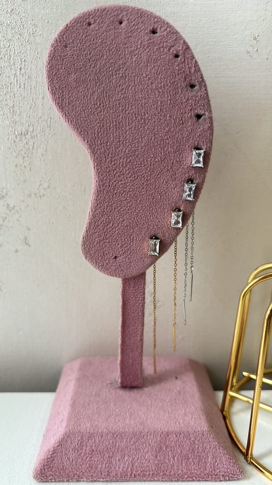 Orecchini filo pendente baguette