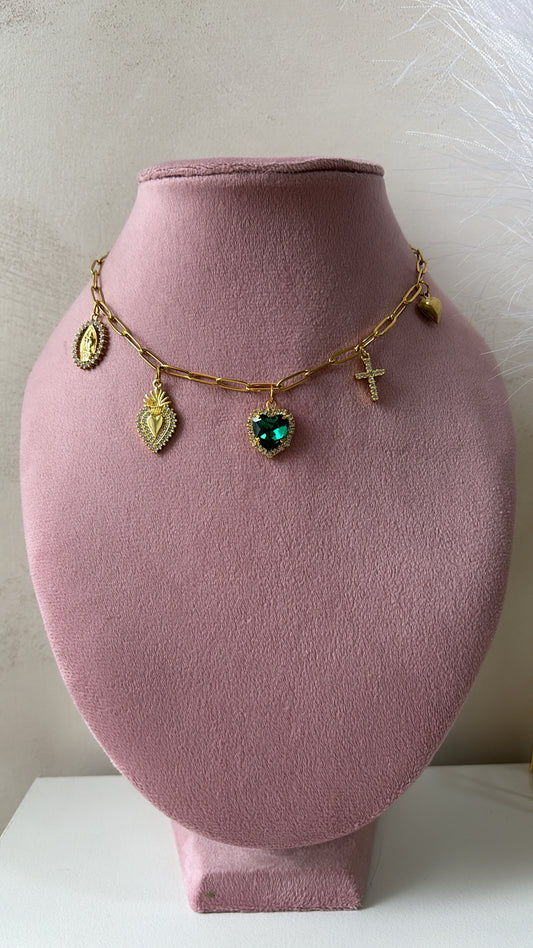 Collana multicharms green heart