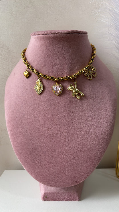 Collana multicharms pink heart