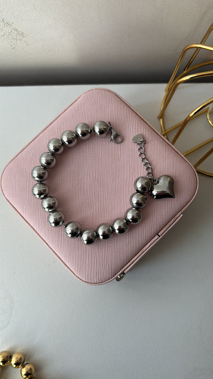 Bracciale sfere sonaglio con cuore 10mm