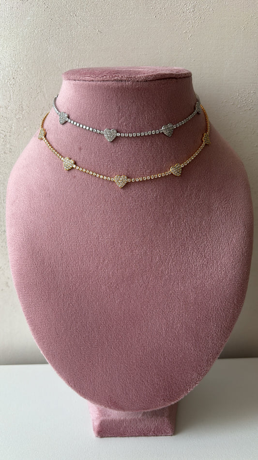 Collana tennis e cuori